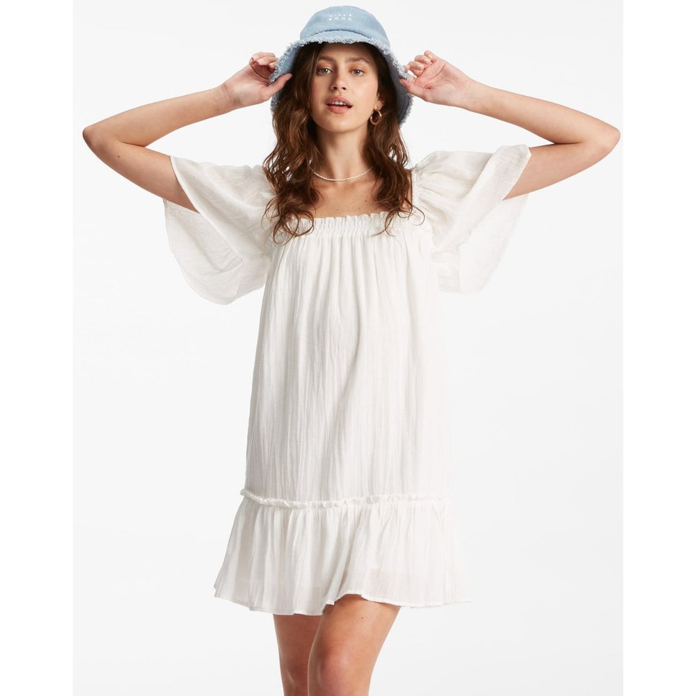 NWT Billabong She's A Doll White Cotton Mini Dress Small Beachy Gauze Boho
